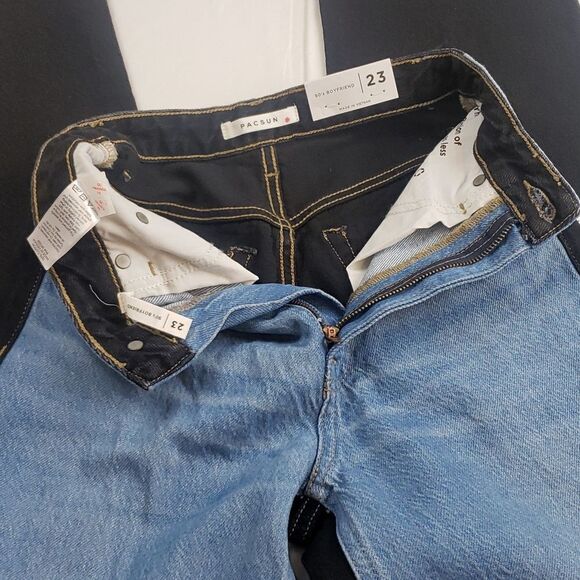 Pacsun Women's 23 Black & Blue Two Tone Paneled Boyfriend Jeans - Picture 10 of 13